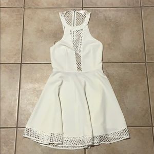 White Fit & Flare Dress with Mesh Cutouts—Large